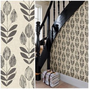 Wallpaper Scandinavian Tulip Farmhouse Black